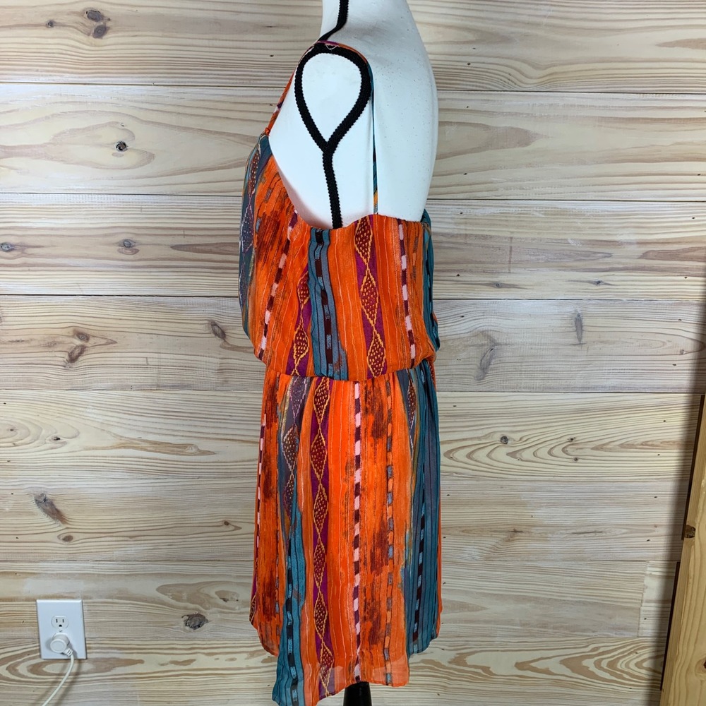 City Triangles Dress Women Medium Tribal‎ Bold Boho Blouson Mini Spaghetti Strap - Picture 3 of 9